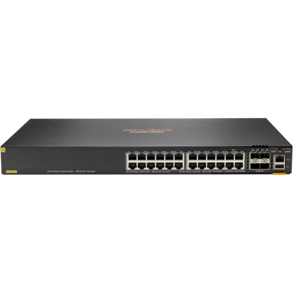 hp switch di rete  aruba 6300f 24-port 1gbe class 4 poe & 4-port sfp56 gestito l3 gigabit ethernet (10/100/1000) supporto power over (poe) 1u grigio [jl666a#abb]