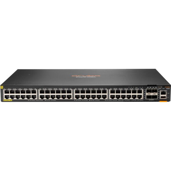 hp switch di rete  aruba 6200f 48g class4 poe 4sfp+ 740w gestito l3 gigabit ethernet (10/100/1000) supporto power over (poe) 1u nero [jl728a]