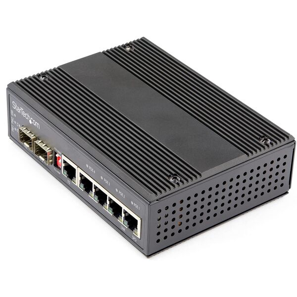 startech.com switch di rete  lan industriale a 6 porte - 4 poe rj45 + 2 slot sfp 30w 10/100/1000mbps power over ethernet commutatore/hub gigabit switch montabile su guida din / -40&deg;c to 75&deg;c [ies1g52up12v]