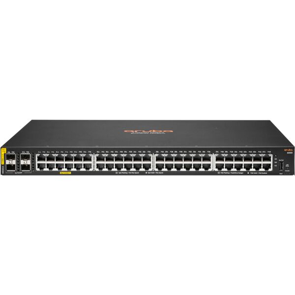 hp switch di rete aruba 6000 48g class4 poe 4sfp 370w gestito l3 gigabit ethernet (10/100/1000) supporto power over (poe) 1u [r8n85a#abb]