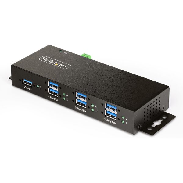 startech.com hub usb gestito a 7 porte con 7x usb-a, alloggiamento industriale in metallo resistente, protezione esd e contro le sovratensioni, montabile parete/scrivania/supporto, 3.0/3.1/3.2 gen 1 5gbps [5g7aindrm-usb-a-hub]