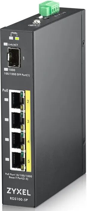 Zyxel Switch di rete  RGS100-5P Non gestito L2 Gigabit Ethernet (10/100/1000) Supporto Power over (PoE) Nero [RGS100-5P-ZZ0101F]