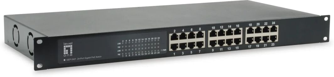 LevelOne Switch di rete  GEP-2421W150 Non gestito Gigabit Ethernet (10/100/1000) Nero Supporto Power over (PoE) [GEP-2421W150]