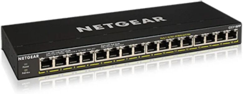 Netgear SPEDIZIONE IMMEDIATA - Switch di rete  GS316PP Non gestito Gigabit Ethernet (10/100/1000) Supporto Power over (PoE) Nero [GS316PP-100EUS]