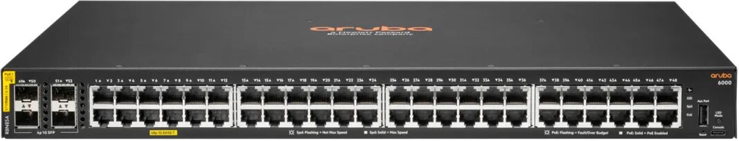 Aruba Switch di rete  6000 48G Class4 PoE 4SFP 370W Gestito L3 Gigabit Ethernet (10/100/1000) Supporto Power over (PoE) 1U [R8N85A]