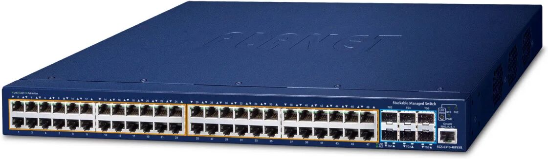 PLANET SGS-6310-48P6XR switch di rete Gestito L3 Gigabit Ethernet (10/100/1000) Supporto Power over (PoE) 1U Blu [SGS-6310-48P6XR]