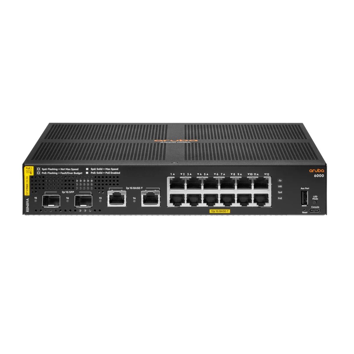 Aruba Switch di rete  6000 12G Class4 PoE 2G/2SFP 139W Gestito L3 Gigabit Ethernet (10/100/1000) Supporto Power over (PoE) 1U [R8N89A]