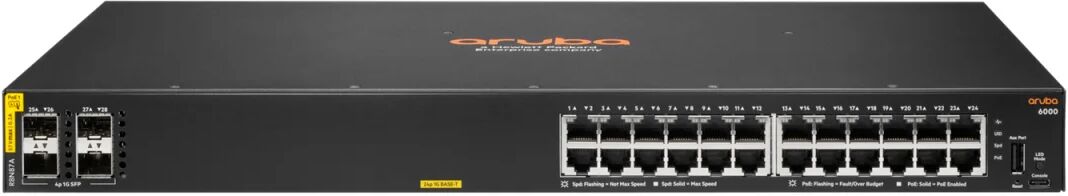 Aruba Switch di rete  6000 24G Class4 PoE 4SFP 370W Gestito L3 Gigabit Ethernet (10/100/1000) Supporto Power over (PoE) 1U [R8N87A]