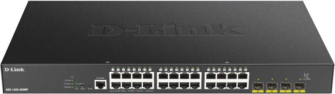 D-Link DGS-1250-28XMP switch di rete Gestito L3 Gigabit Ethernet (10/100/1000) Supporto Power over (PoE) Nero [DGS-1250-28XMP]