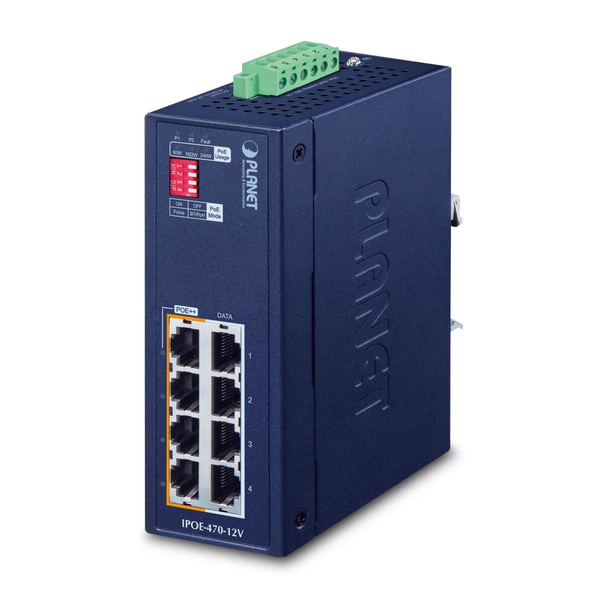 PLANET Switch di rete  IP30 Industrial 4-port Gigabit Ethernet (10/100/1000) Supporto Power over (PoE) Blu [IPOE-470-12V]
