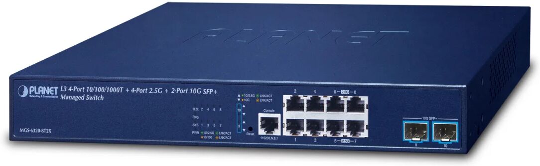 PLANET Switch di rete  L3 4-Port 10/100/1000T + Gestito Gigabit Ethernet (10/100/1000) 1U [MGS-6320-8T2X]