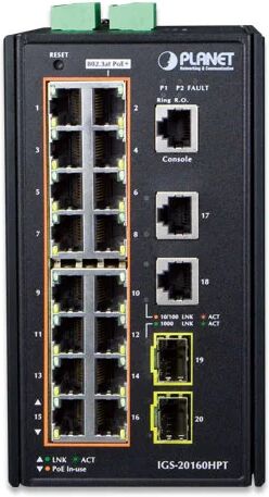 PLANET IGS-20160HPT switch di rete Gestito L2/L3 Gigabit Ethernet (10/100/1000) Supporto Power over (PoE) Nero [IGS-20160HPT]