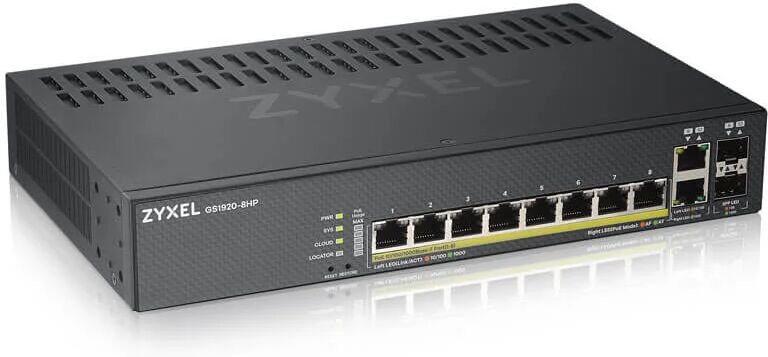 Zyxel Switch di rete  GS1920-8HPV2 Gestito Gigabit Ethernet (10/100/1000) Supporto Power over (PoE) Nero [GS1920-8HPV2-EU0101F]