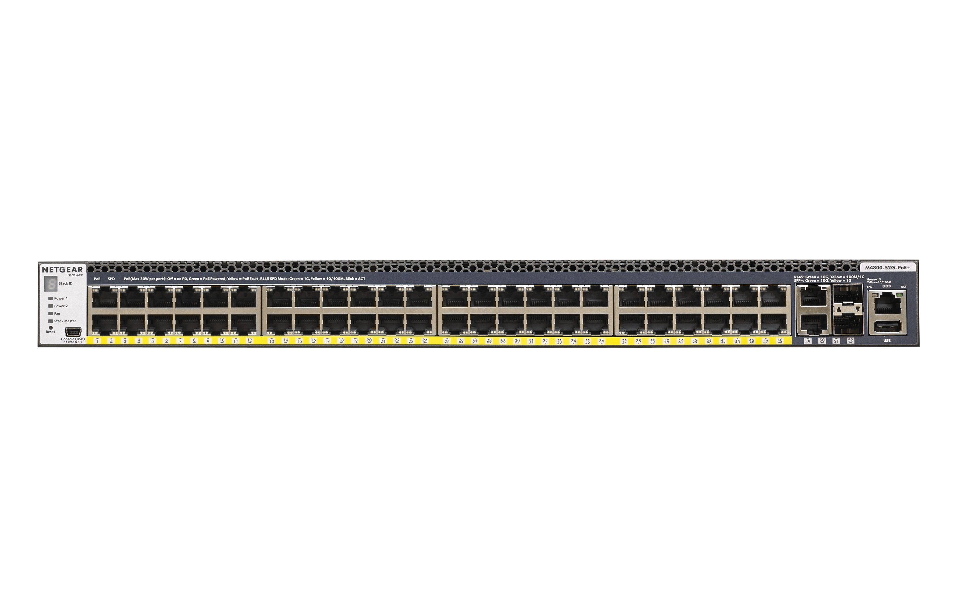 Netgear Switch di rete  M4300-52G-PoE+ 1000W PSU Gestito L2/L3/L4 Gigabit Ethernet (10/100/1000) Supporto Power over (PoE) 1U Nero [GSM4352PB-100NES]