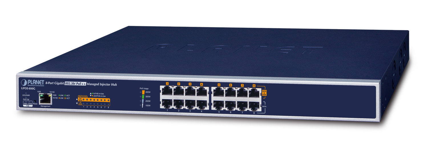 PLANET UPOE-800G switch di rete Gestito Gigabit Ethernet (10/100/1000) Supporto Power over (PoE) Blu [UPOE-800G]