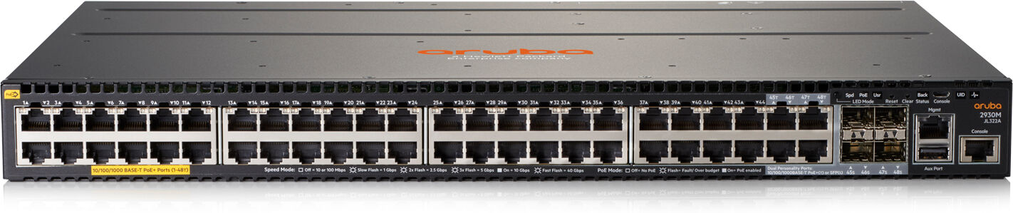 HP Switch di rete  Aruba 2930M 48G PoE+ 1-slot Gestito L3 Gigabit Ethernet (10/100/1000) Grigio 1U Supporto Power over (PoE) [JL322A]