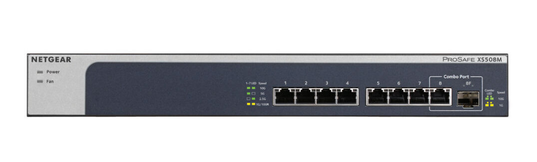 Netgear Switch di rete  XS508M Non gestito 10G Ethernet (100/1000/10000) Grigio, Argento [XS508M-100EUS]