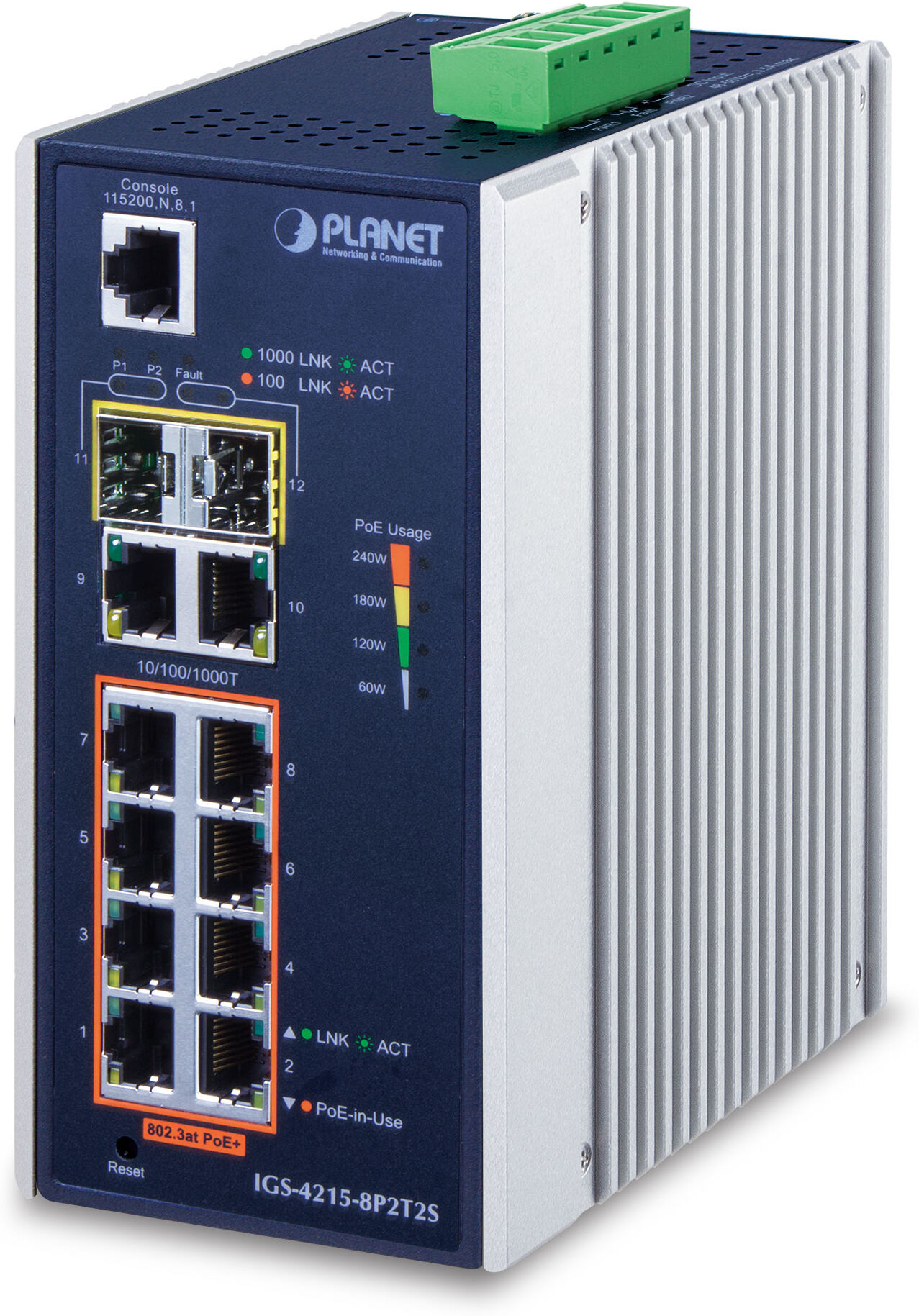 PLANET IGS-4215-8P2T2S switch di rete Gestito L2/L4 Gigabit Ethernet (10/100/1000) Supporto Power over (PoE) Blu, Argento [IGS-4215-8P2T2S]