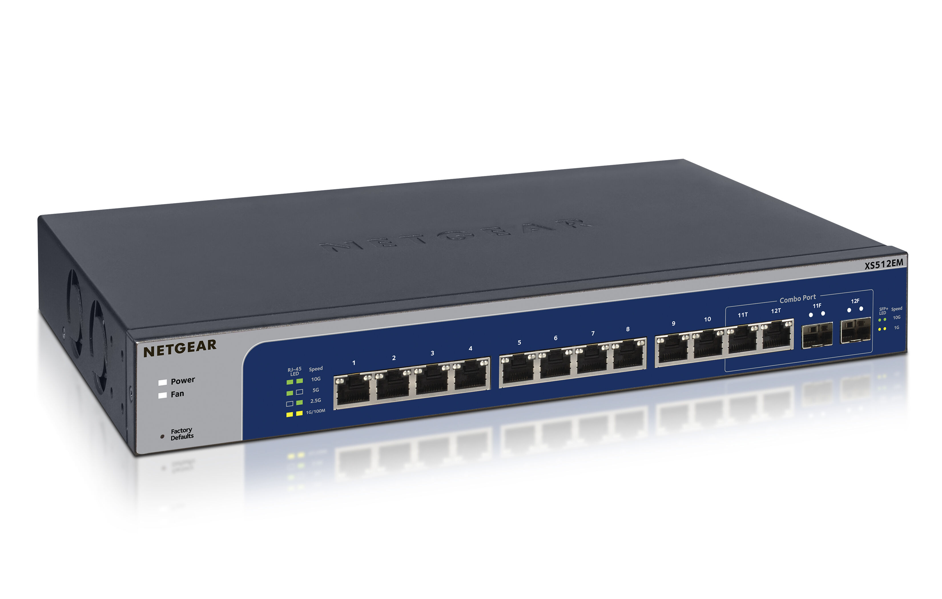 Netgear Switch di rete  XS512EM Gestito L2 10G Ethernet (100/1000/10000) 1U Blu, Grigio [XS512EM-100EUS]