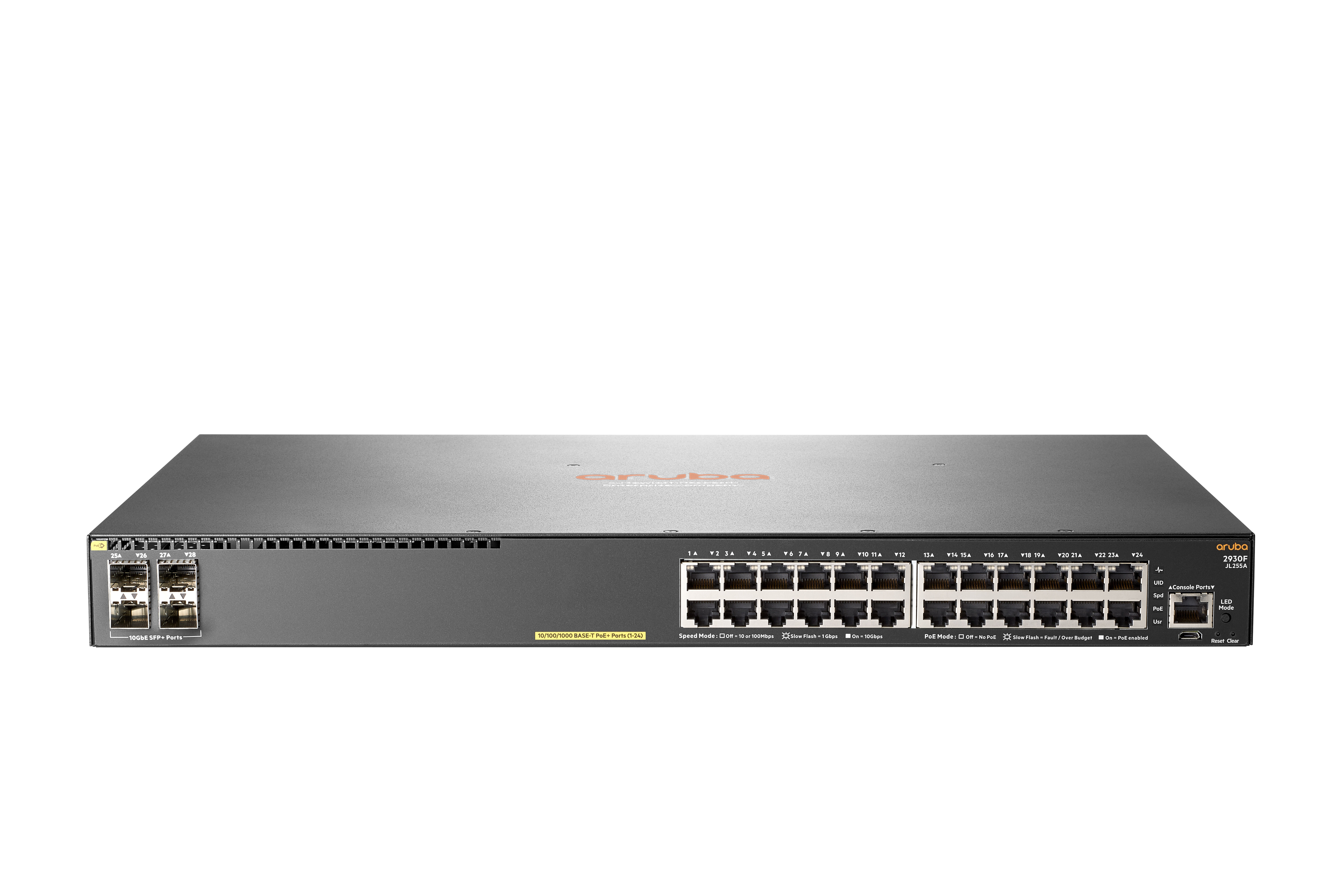 Aruba Switch di rete  2930F 24G PoE+ 4SFP+ Gestito L3 Gigabit Ethernet (10/100/1000) Supporto Power over (PoE) 1U Grigio [JL255A#ABB]