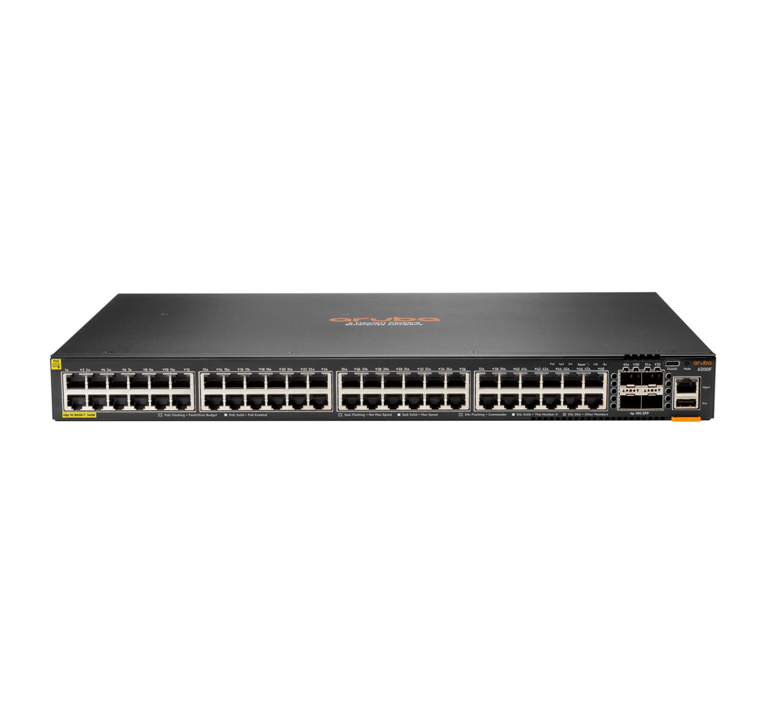 Aruba Switch di rete  CX 6200F 48G Class-4 PoE 4SFP+ 740W Gestito L3 Gigabit Ethernet (10/100/1000) Supporto Power over (PoE) 1U