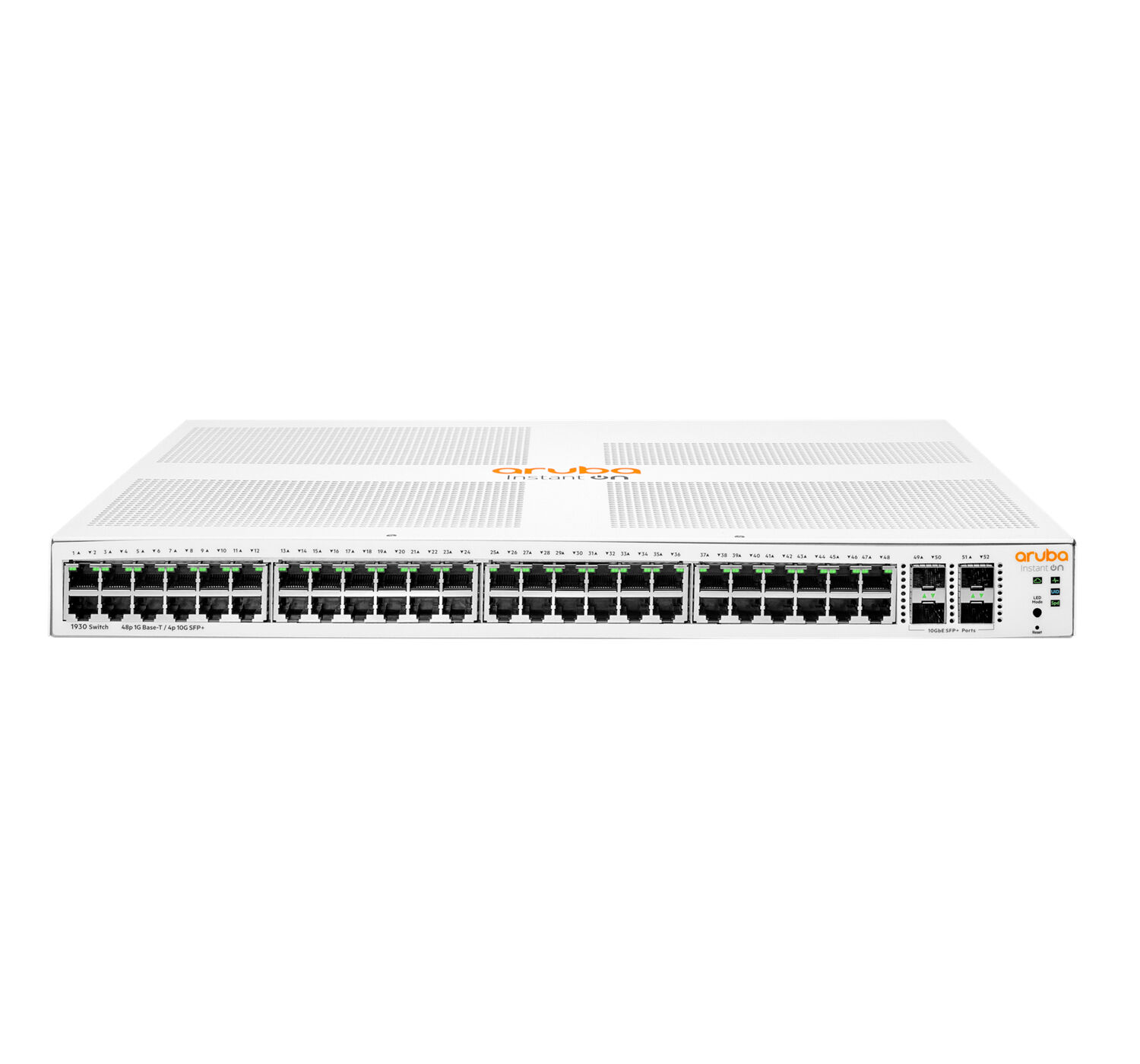 Aruba Switch di rete  Instant On 1930 48G Class4 PoE 4SFP/SFP+ 370W Gestito L2+ Gigabit Ethernet (10/100/1000) Supporto Power over (PoE) 1U Bianco [JL686B]