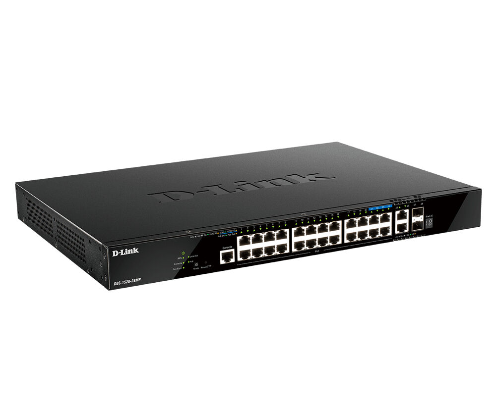 D-Link DGS-1520-28MP switch di rete Gestito L3 Gigabit Ethernet (10/100/1000) Supporto Power over (PoE) 1U Nero [DGS-1520-28MP]