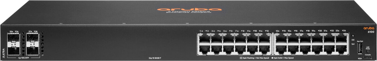 Aruba Switch di rete  6100 24G 4SFP+ Gestito L3 Gigabit Ethernet (10/100/1000) 1U Nero [JL678A#ABB]