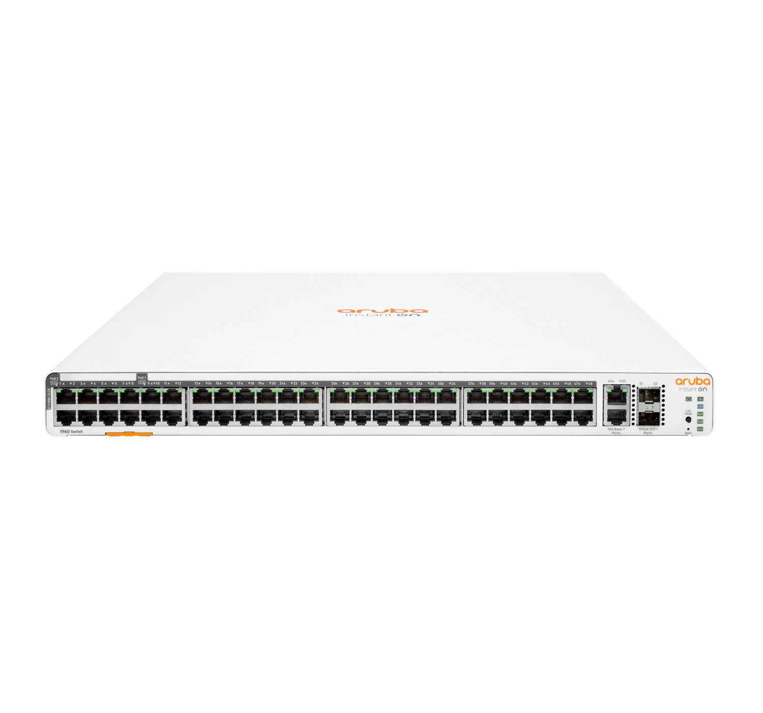 Aruba Switch di rete  Instant On 1960 48G 40p Class4 8p Class6 PoE 2XGT 2SFP+ 600W Gestito L2+ Gigabit Ethernet (10/100/1000) Supporto Power over (PoE) 1U Bianco [JL809A#ABB]