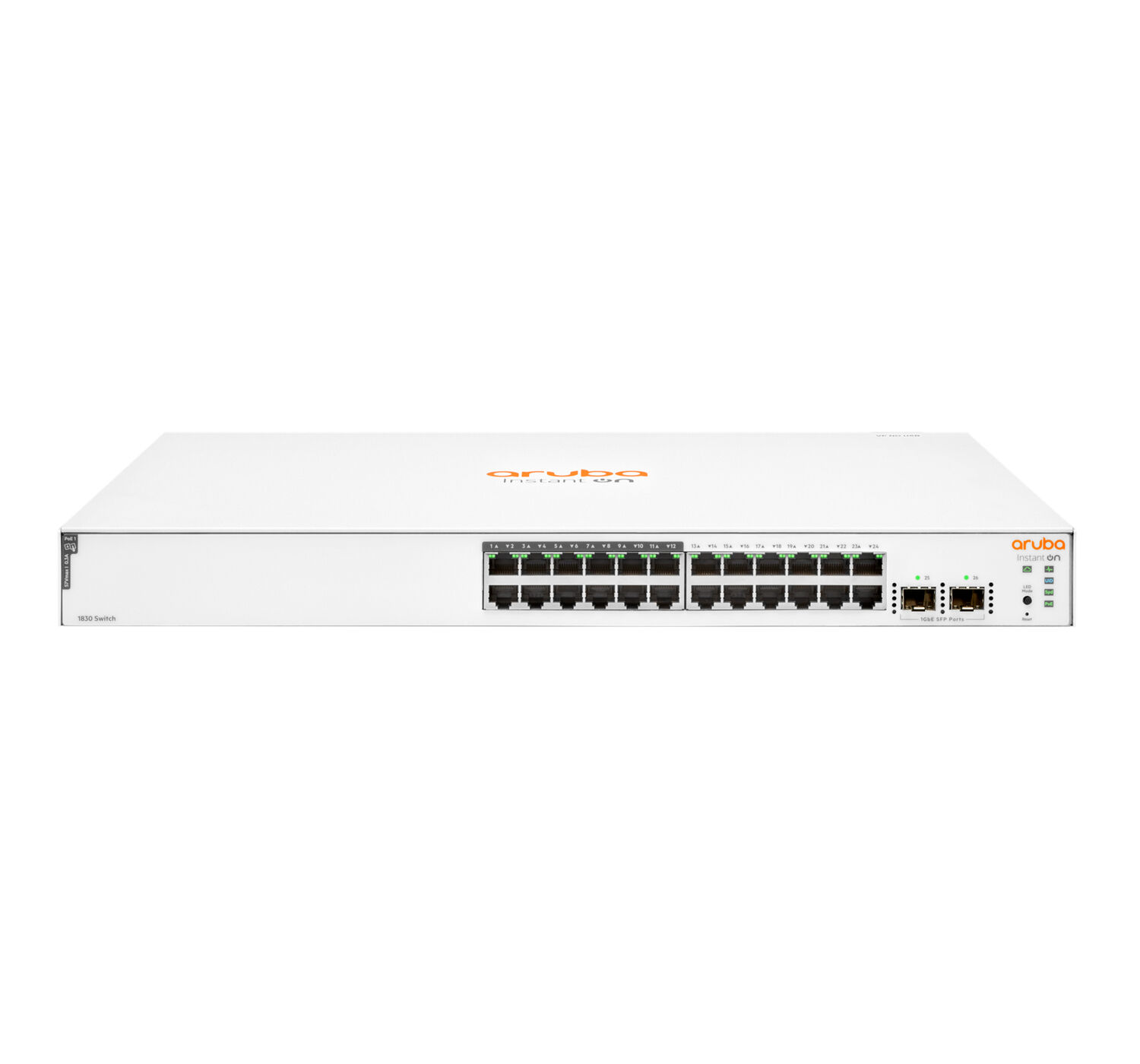 Aruba Switch di rete  Instant On 1830 24G 12p Class4 PoE 2SFP 195W Gestito L2 Gigabit Ethernet (10/100/1000) Supporto Power over (PoE) 1U [JL813A#ABB]