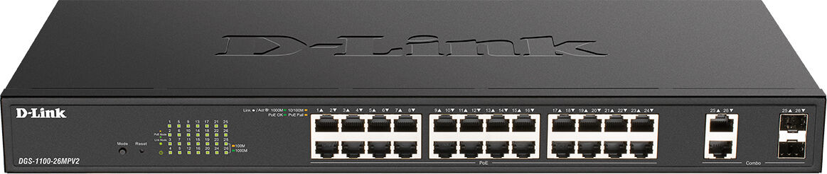 D-Link DGS-1100-26MPV2/E switch di rete Gestito L2 Gigabit Ethernet (10/100/1000) Supporto Power over (PoE) Nero [DGS-1100-26MPV2/E]