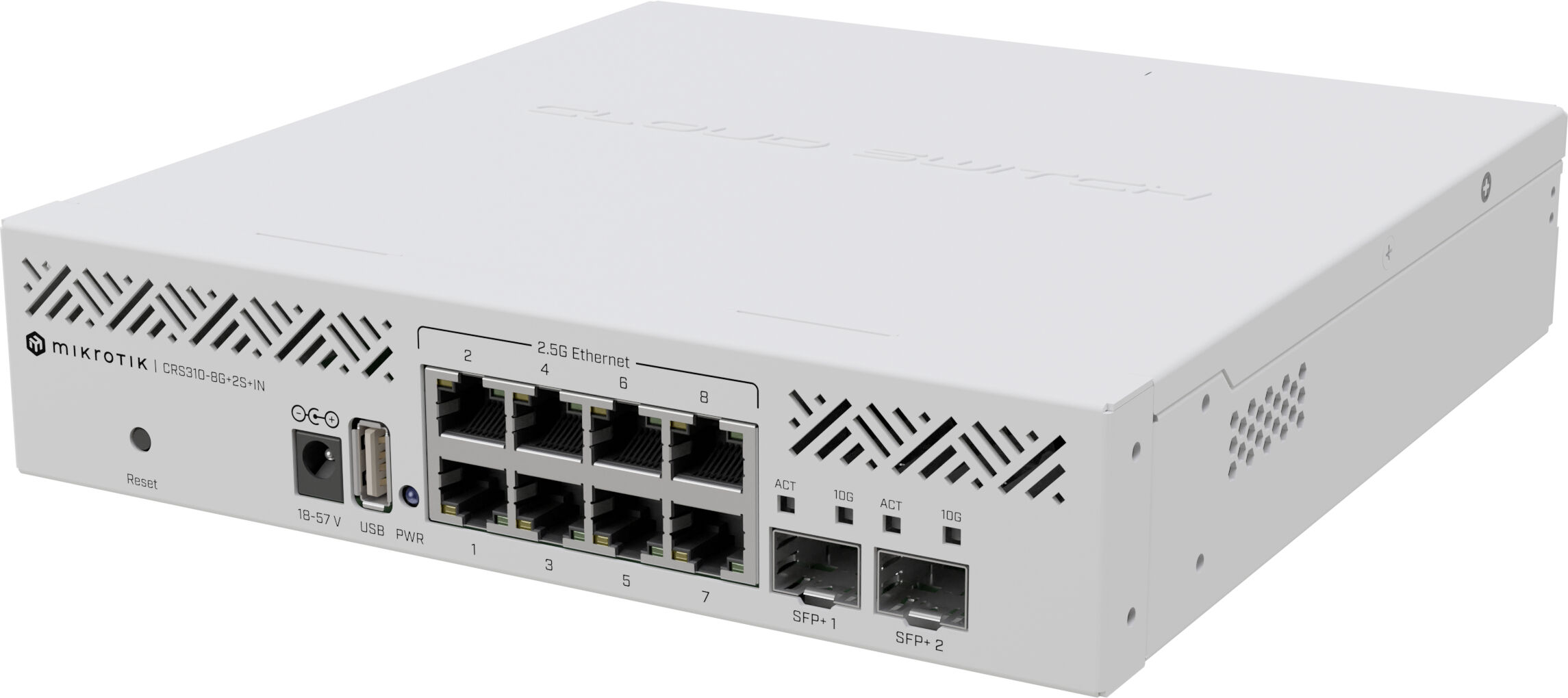 Mikrotik Switch di rete  CRS310-8G+2S+IN: L3 Smart Gestito 2.5G Ethernet (100/1000/2500) Supporto Power over (PoE) 1U Bianco [CRS310-8G+2S+IN]