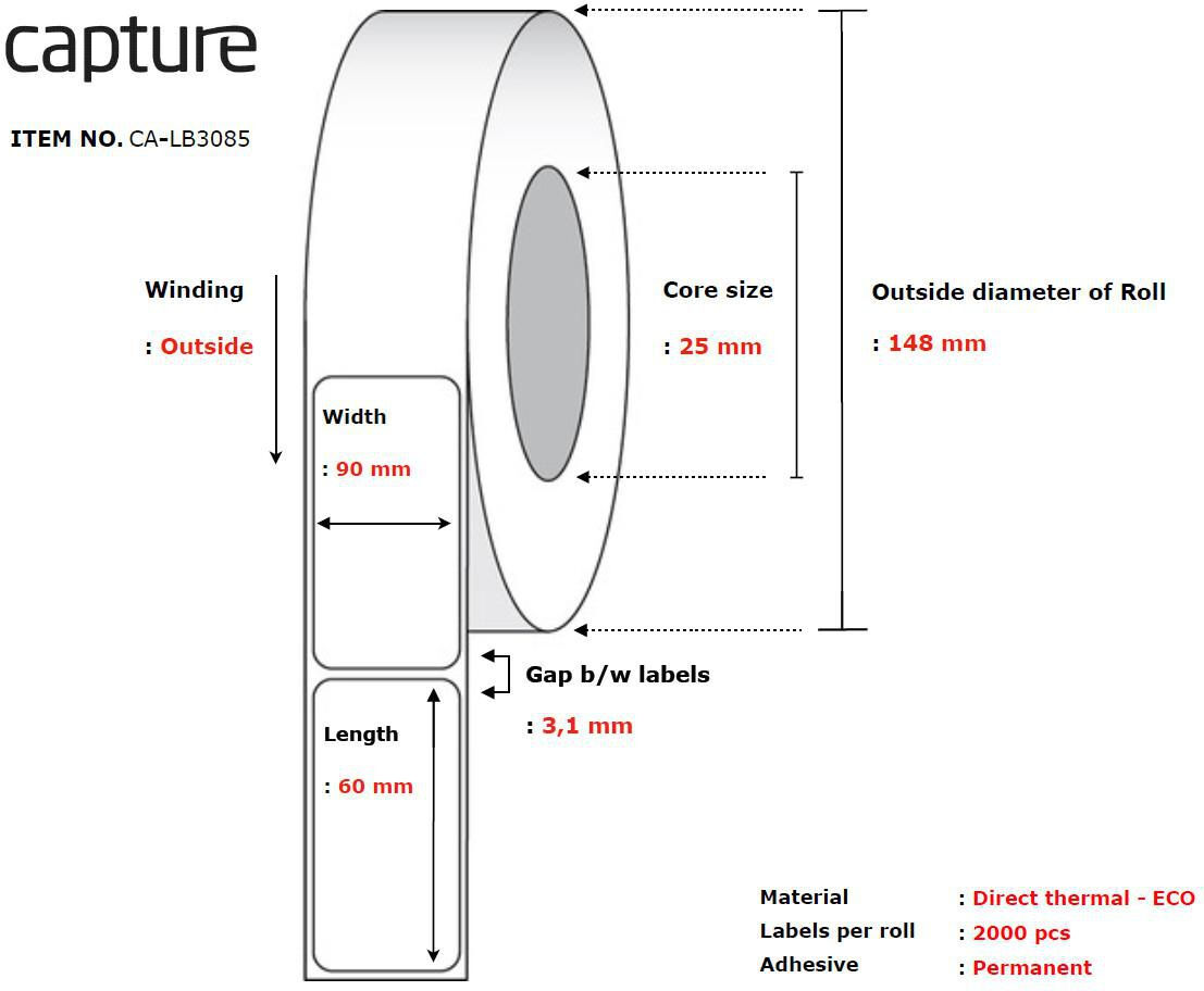 Capture Etichette per stampante  CA-LB3085 etichetta Bianco [CA-LB3085]