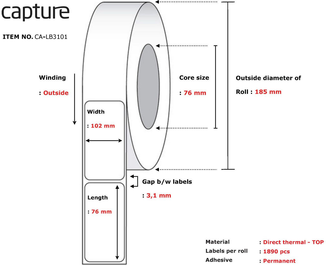 Capture Etichette per stampante  CA-LB3101 etichetta Bianco [CA-LB3101]