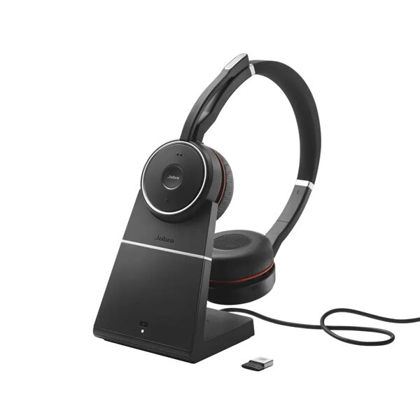 jabra cuffia con microfono  evolve 75 ms stereo auricolare con cavo e senza a padiglione ufficio micro-usb bluetooth nero, rosso [7599-832-199]