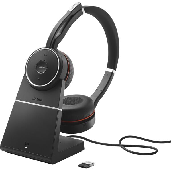 jabra cuffia con microfono  evolve 75 auricolare con cavo e senza a padiglione musica chiamate bluetooth base di ricarica nero [7599-842-199]