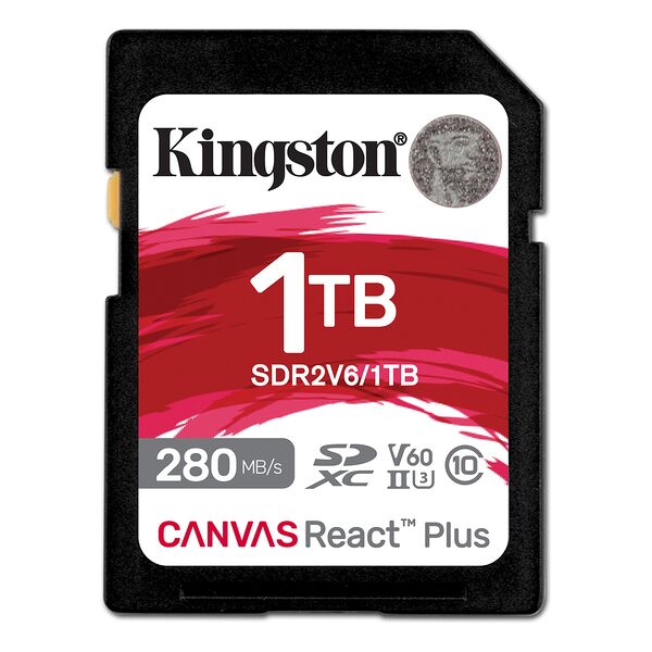 kingston memoria flash  1tb canvas react plus sdxc uhs-ii 280r/150w u3 v60 for full hd/4k [sdr2v6/1tb]