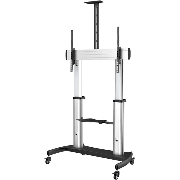 startech.com supporto da parete per tv a schermo piatto  mobile stand girevole su ruote - carrello porta resistente schermi 60-100 (100kg) tv pavimento universale con ripiani [stndmtv100]