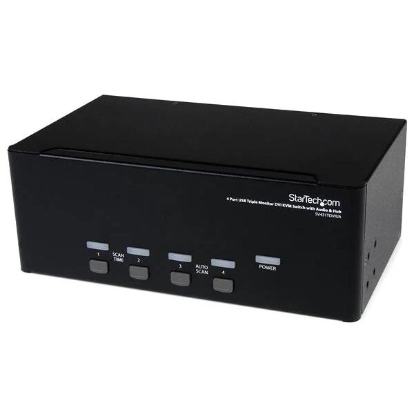 startech.com switch kvm dvi usb per monitor triplo a 4 porte con audio e hub 2.0 [sv431tdviua]