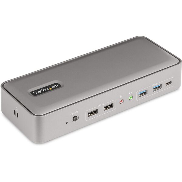 startech.com kvm docking station usb-c per due laptop, docking station displayport a doppio monitor 4k 60 hz, hub usb 5 porte, gbe, dock con alimentazione 90w/45w windows/mac [129ue-usbc-kvm-dock]