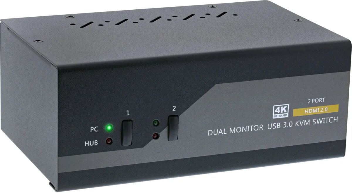 inline switch kvm desktop , 2 porte, dual monitor, hdmi, 4k, usb 3.0, audio [62652i]