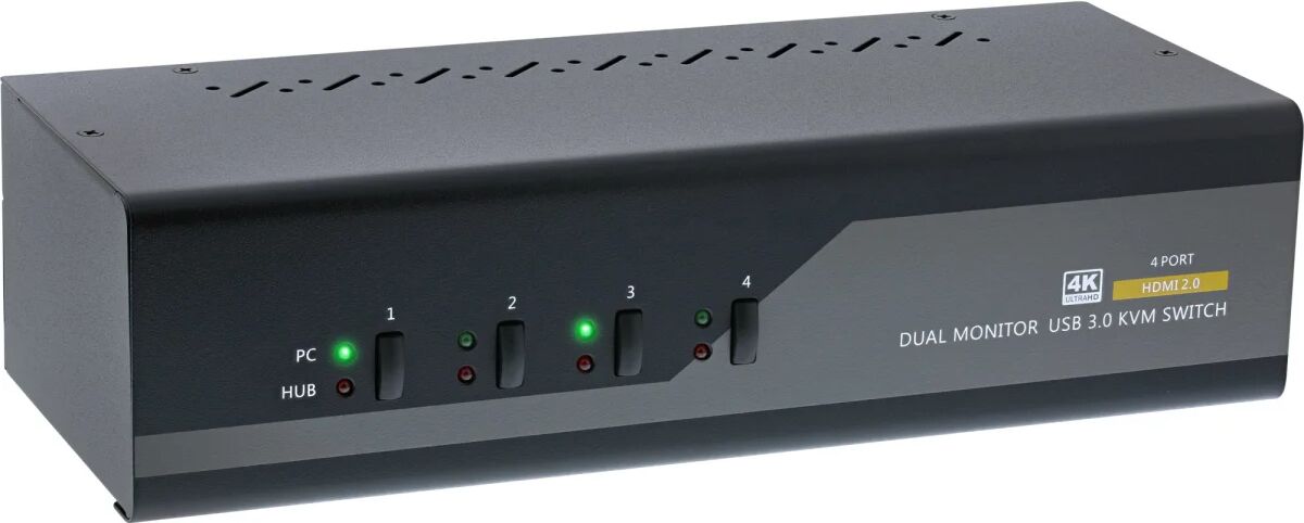 inline switch kvm desktop , 4 porte, dual monitor, hdmi, 4k, usb 3.0, audio [62654i]