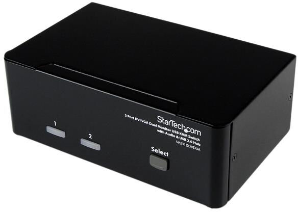 startech.com switch kvm doppio monitor vga dvi 2 porte usb con audio e hub 2.0 [sv231ddvdua]