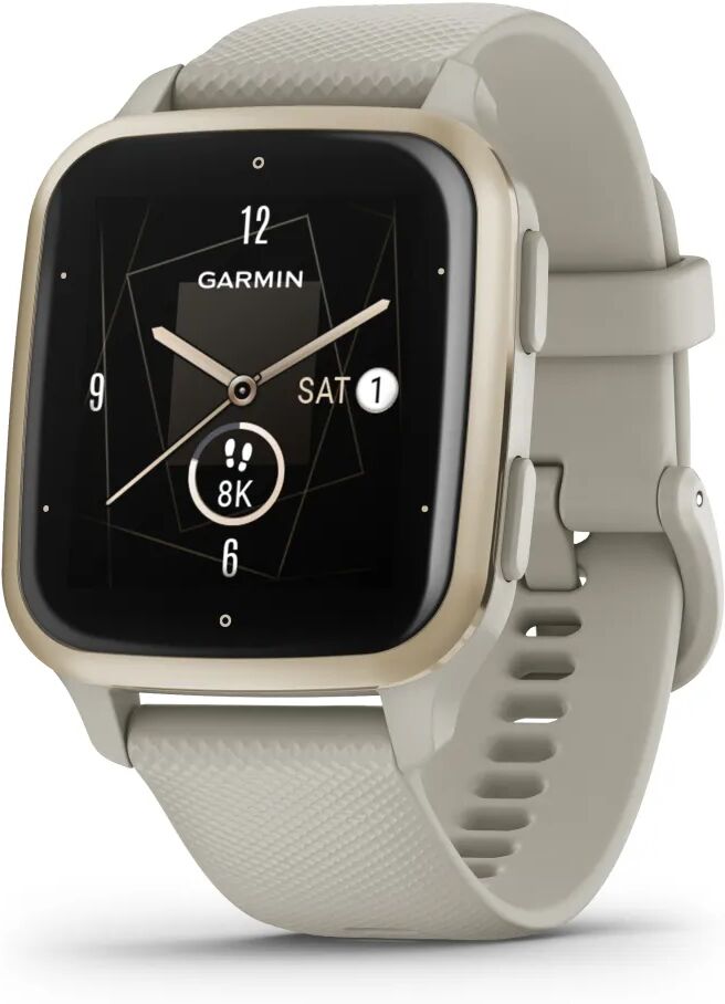 garmin spedizione immediata -  venu sq 2 - music edition, smartwatch, display 1,4 amoled, gps, cardio, spo2, 25+ app sport & fitness, pay, musica, spotify, deezer, amazon music, autonomia fino a 11 giorni (cream gold french gray) [010-02700-12]