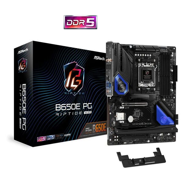 asrock scheda madre  b650e pg riptide wifi amd b650 presa di corrente am5 atx [90-mxbl00-a0uayz]