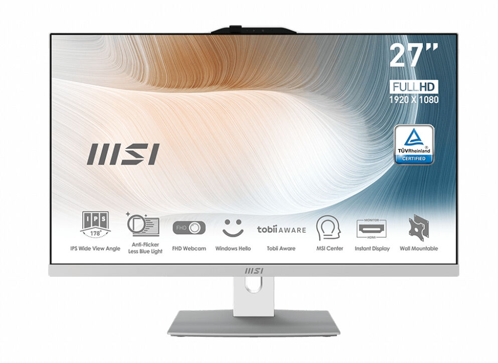 MSI Modern AM272P 12M-017DE Intel® Core™ i5 i5-1240P 68,6 cm (27") 1920 x 1080 Pixel 8 GB DDR4-SDRAM 512 SSD PC All-in-one Windows 11 Pro Wi-Fi 6 (802.11ax) Bianco [00AF8212-017]