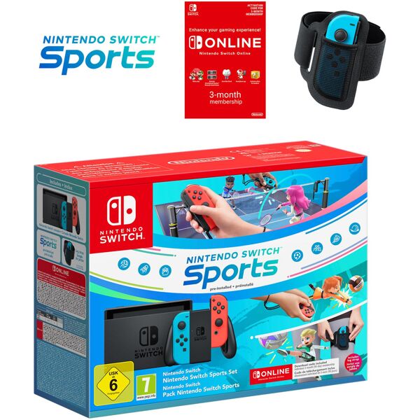 nintendo console portatile  switch + sports set 3 months online console da gioco 15,8 cm (6.2) 32 gb touch screen wi-fi blu, grigio, rosso [10012361]