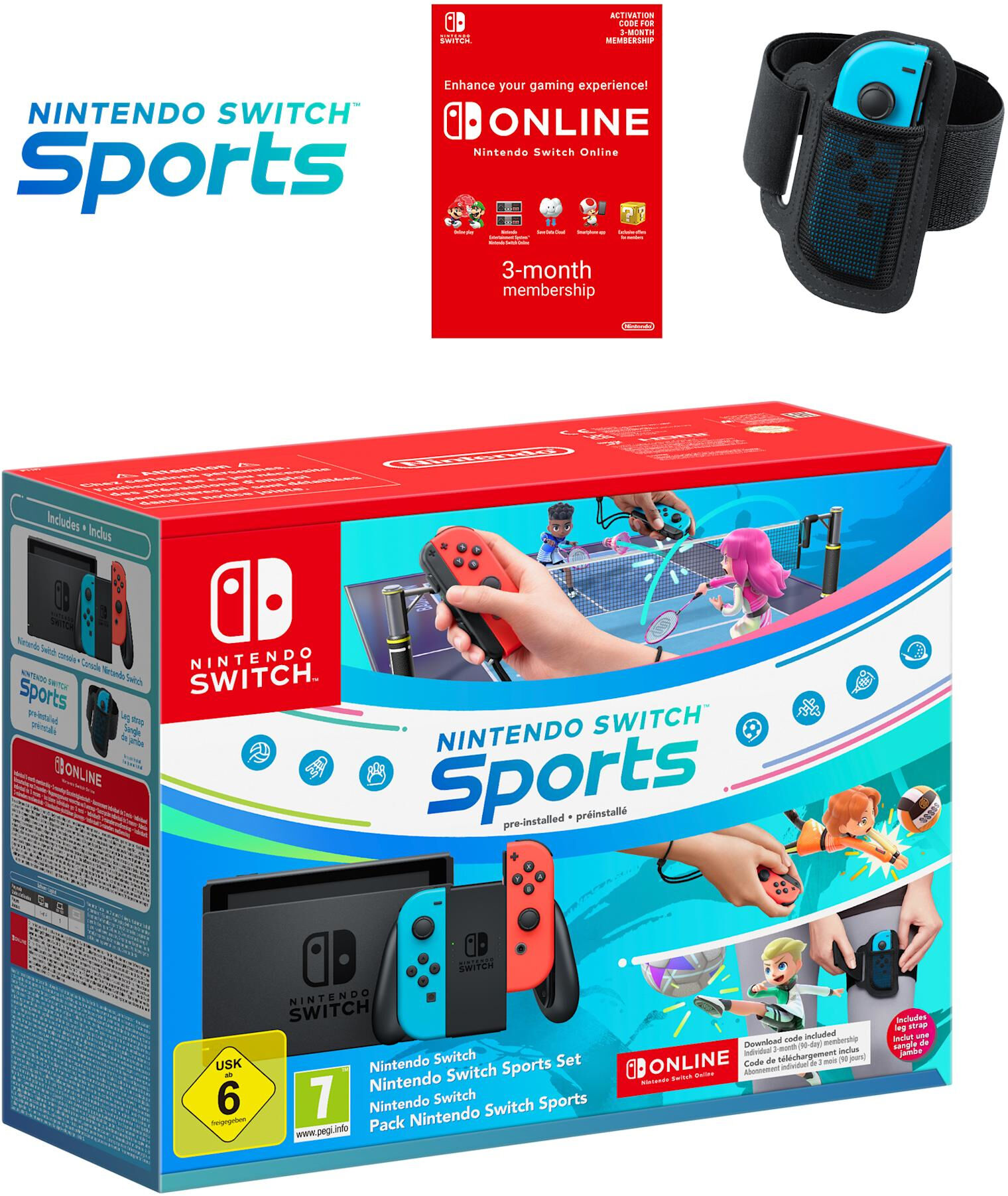 Nintendo Console portatile  Switch + Sports Set 3 Months Online console da gioco 15,8 cm (6.2") 32 GB Touch screen Wi-Fi Blu, Grigio, Rosso [10012361]