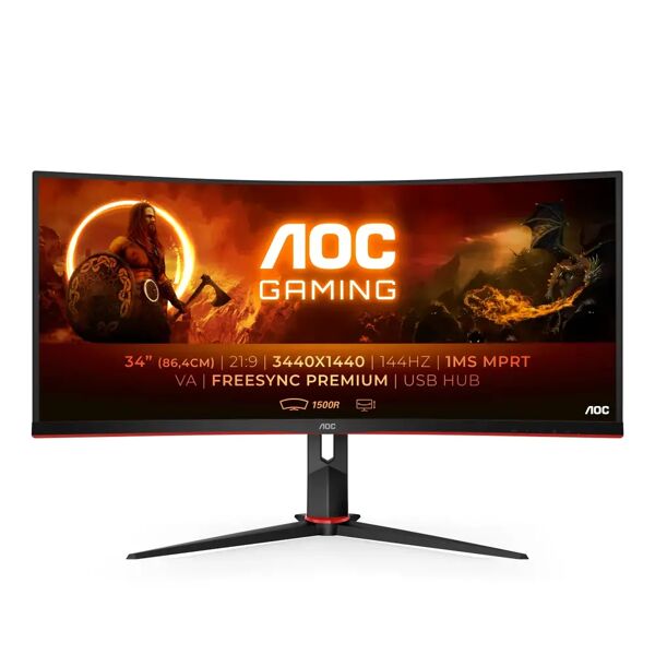 aoc monitor  g2 cu34g2x/bk led display 86,4 cm (34) 3440 x 1440 pixel quad hd nero, rosso [cu34g2x/bk]