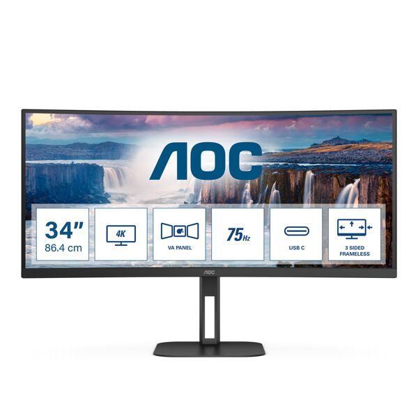 aoc monitor  v5 cu34v5c/bk led display 86,4 cm (34) 3440 x 1440 pixel wide quad hd nero [cu34v5c/bk]